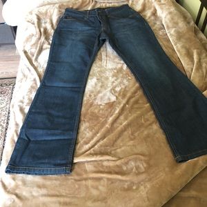 denim medium dark washed jeans flare legs, mid rise fitted in thighs new